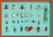 Matthias Garff: Insektenkasten, 2016, found material, wire, nails, screws, paint, glaze, wood, glass, 50 x 65 x 4,5 cm

